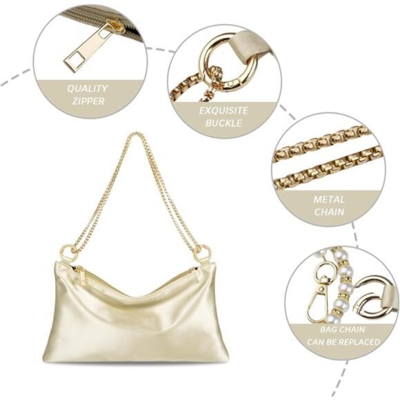 Satin Evening Clutch Purse Wedding Prom Cocktail Party Shoulder Bag for Women - Picture 5 of 7